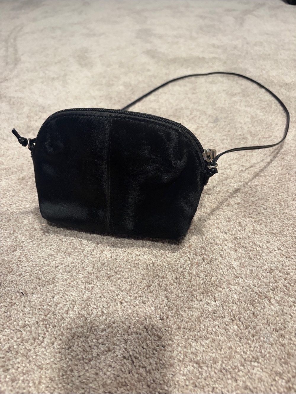 Elegant Black Calfhair Desmo Crossbody Bag with Slim Strap